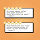 Two white rectangular review cards with black borders on an peach background, each topped with five gold stars and containing customer quotes with names underneath.