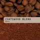 A close-up product Photo of Chatswood Blend Dark coffee, showing whole roasted coffee beans at the top, a beige label centered with black text reading 'Chatswood Blend, Dark', and  photo of ground coffee at the bottom.