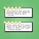 Two white rectangular review cards with black borders on a light green background, each topped with five gold stars. The cards contain customer quotes about coffee in black text, with one quote attributed to Gillian and the other to a Trusted Customer.