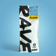 1kg Coffee bag labeled 'Half-caf Blend' with Rave branding and text on a pastel blue background