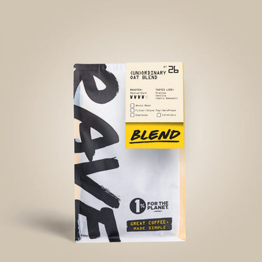 Coffee package with 'BLEND' branding on a beige background
