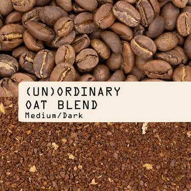 Coffee beans and ground coffee with 'Ordinary Oat Blend' label