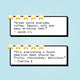 Two white quote cards with black borders on a light blue background, each topped with five gold stars. The top card reads, 