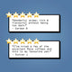 Two white quote boxes with black borders on a blue gradient background, each topped with five gold stars. The top box reads, 