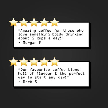 two stacked, Five star reviews.
top: 