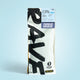 1kg Coffee bag labeled 'Colombia el carmen sugarcane, Decaf' with Rave branding and text on a light blue background
