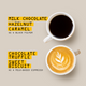 Two white cups of coffee on a beige background with text labels: the top cup reads 'MILK CHOCOLATE, HAZELNUT, CARAMEL. AS A BLACK FILTER' and the bottom cup reads 'CHOCOLATE TRUFFLE, SWEET BISCUIT. AS A MILK-BASED ESPRESSO'.